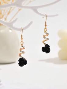 1 Cặp bông tai mặt dây chuyền hoa hồng đen thời trang đa năng, thích hợp cho ngày lễ tình nhân, ngày lễ và quà tặng - màu đen - Xem 4