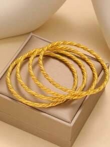 4pcs Luxurious 24K Gold Plated Twisted Bangle Bracelets For Women, Suitable For Gifting And Daily Wear, Perfect For Valentine's Day,Mom,Mother,Mother's Day,Gift