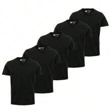 Kit 5 Slim T-Shirts V-Neck Short Sleeve Casual Comfort - 查看 1