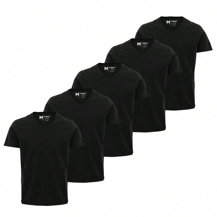 Kit 5 Slim T-Shirts V-Neck Short Sleeve Casual Comfort - 查看 1