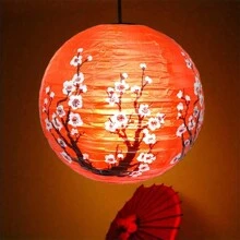 1pc Traditional Japanese Style Red Plum Blossom Paper Lantern, Round Festival Hanging Lamp For Valentine's Day, New Year Home Decor, Restaurant, Graduation, Wedding, Party, Cultural Festival, Also Symbolizes Family Reunion