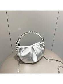 Dancing Engine 奢华设计师迷你简约闪亮水晶装饰派对手拿包/单肩包 - 銀色 - 查看 8