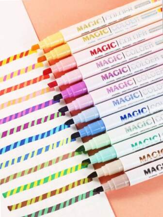 Double-Ended Magic Color Changing Fluorescent Marker Pen Painting Art Supplies Set, Professional For Students