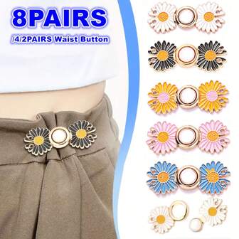 8/4/2pairs Metal Daisy Flower Pants Tighten Waist Brooches Pins Waist Clip Adjustable Snap Buckle Detachable Button For Jeans Trousers.