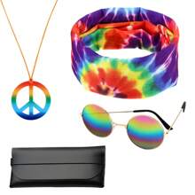 Hippie Accessories Costume,70s Hippie Rainbow Leopard Outfit, Hippie Headbands For Men Women Peace Sign Necklace Sunglasses, Match With Daily Outfits, Party Accessories - Christmas Jewelry Women Gifts Gift Set Prom