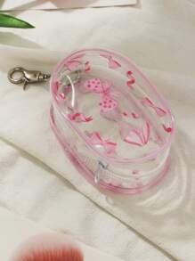 1 Pc New Mini Simple Transparent Multifunctional Organizer With Cherry And Bow Print Cute Digital Organizer Bag With Zip And Keychain Transparent Waterproof Organizer, Sale,Charger Cable Organizer, Reusable Data Cable Organizer,Christmas Present