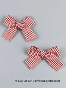 2pcs Gingham Pattern Bow Decor Alligator Hair Clip Cute Y2k Valentine's Day Claw Clips Hair Claws Hair Barrettes, School Stuff, Elegant, College, Bows, Hair Accessories