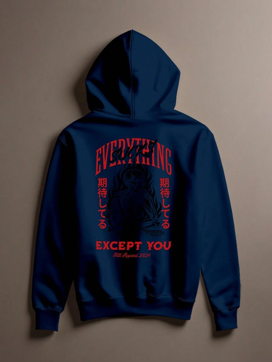 Sweatshirt Rock Skate Streetwear Fire Skull Print Over Premim Cotton Cang 0269 VEST NERD - Màu xanh hải quân - Xem 1