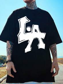 Los Angeles La Streetwear T-Shirt Shirt Blouse Unisex Men Women 100% Cotton Top Premium Streetwear New Release Fast Shipping Various Colors!! Plus Size - 黑色 - 查看 1