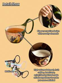 1 件法国油画女孩独特设计 450 毫升陶瓷大容量拿铁/咖啡杯 - 黑與白 - 查看 7