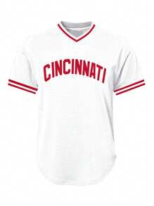 Boyfriend Style Men's Embroidery Baseball Jersey 5 White Casual Short Sleeve V-Neck Button T-Shirts Party Sports Top