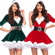 Women's Mrs Claus Santa Christmas Costume With Hooded Dress, Underskirt, Bustle For Christmas Or Party,Going Out Outfit,Partywear,New Year Party,Festival Outfit, Valentine's Day ,Dress. Christmas,Dresses For Woman,Valentine's Day,Red Dress,Pink,Party Dress - Multicolor - View 8