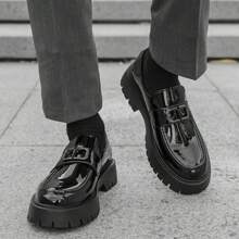 男士厚底系带便鞋休闲鞋，真皮正装鞋，透气防滑 - 黑色 - 查看 2