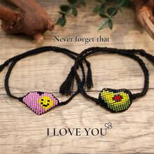 Bộ 2 chiếc/bộ vòng tay nữ, phong cách Bohemian cổ điển, vòng tay trái tim thủ công 7 sợi, mặt cười, vòng tay dây bện chữ, đồ cặp đôi, quà tặng ngày lễ tình nhân, quà tặng năm mới cho cô ấy/anh ấy, bao gồm thẻ quà tặng - Nhiều màu - Xem 3