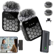 Wireless Lavalier Lapel Microphone Compatible With Iphone TypeC Android Camera Plug-Play,Professional Noise Reduction Recording Clip Mic For Creator Interview - Black - View 12