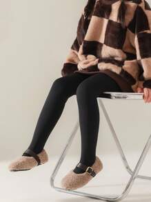 Bộ 2 quần tất cho bé gái, màu trơn cổ điển, thường ngày, lót nhiệt, giữ nhiệt, thoải mái, mềm mại, thời trang, đa năng, thích hợp mặc hàng ngày vào mùa thu/đông hoặc làm quà tặng ngày lễ - màu đen - Xem 4