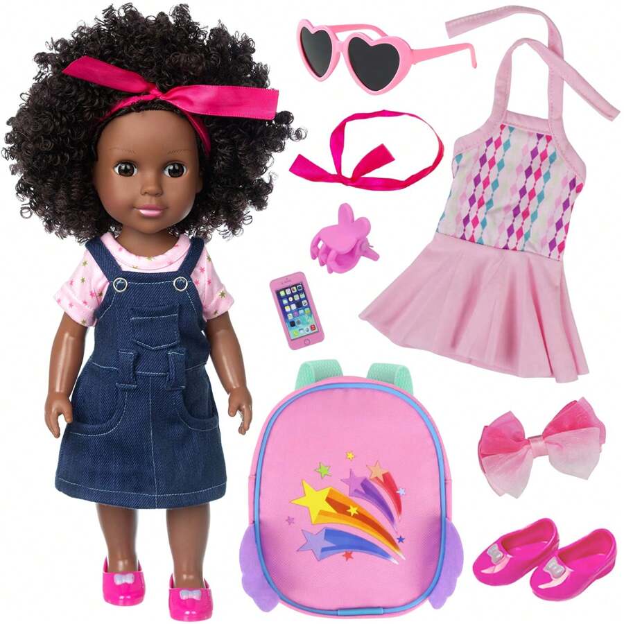 14.5 Inch Baby Girl Doll And Clothes Set African Washable Realistic Silicone Girl Dolls -Best Gift For Girls - Multicolor - View 1