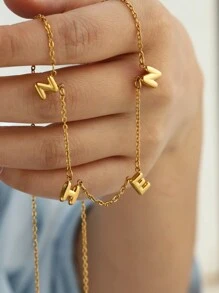 1 件个性化泡泡字母项链精致间隔 3D 字母不锈钢链项链定制珠宝配饰圣诞礼物 - 彩色 - 查看 7