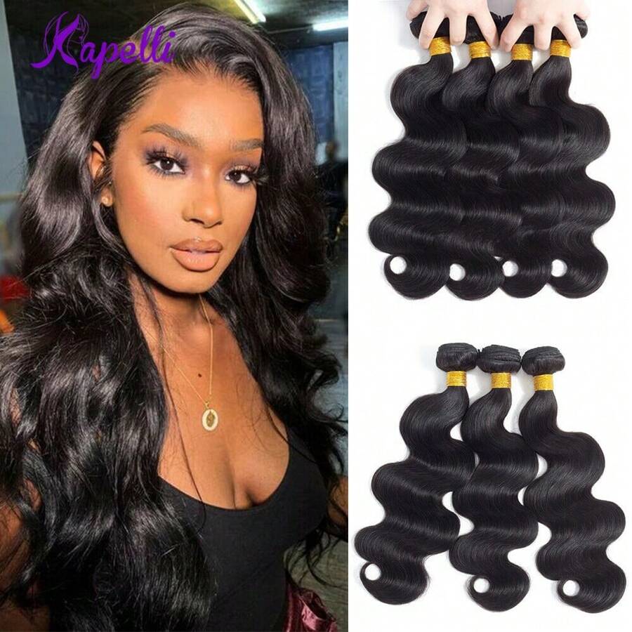 KAPELLI Body Wave Human Hair Bundles 100g Per Bundle 100% Human Hair Sew In Weaves 8-26 Inch Natutral Color 1/3/4 Bundles Virgine Human Hair Extention