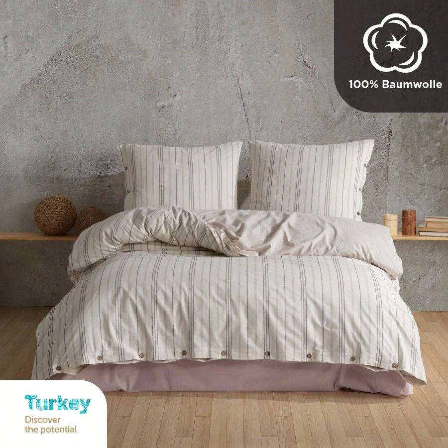 Nordqueen Bed Linen, 100% Cotton With Button Detail Made Of Coconut Shell Button Duvet Cover Made Of, Soft And Comfortable Sleeping Comfort, OekoTex Certified, Bed Linen Set With Pillowcase Duvet Cover - 埃特雷 - 查看 1