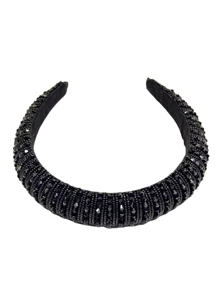 1 Băng đô xốp Baroque đính hạt thủ công cho nữ, Kẹp tóc đính đá, Phụ kiện tóc thời trang - màu đen - Xem 3