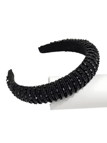 1 Băng đô xốp Baroque đính hạt thủ công cho nữ, Kẹp tóc đính đá, Phụ kiện tóc thời trang - màu đen - Xem 2
