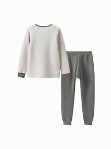 Balabala Tween Boys Thermal Set 2024 Winter Pajamas - Grey - View 5