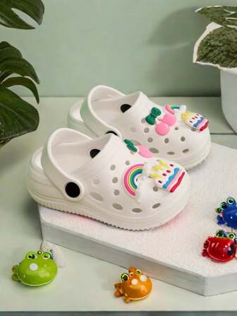 Breathable Clogs With Cute Cartoon Charms For Girls, Quick Drying Lightweight Anti Slip Clogs For Indoor Outdoor Shower Beach Pool, All Seasons