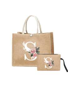 一套两只亚麻手提袋 - 一只印有 A-Z 字母，另一只印有字母和花卉图案，适合母亲节、个性化礼物等场合。黄色亚麻手提袋配白色提手，大小手提袋组合，完美适用于婚礼、生日、海滩、节日等场合 - 送给女性、母亲、教师、朋友、伴娘、学生、返校季的理想礼物（提供两只装和单只装两种选择）。 - 卡其色 - 查看 24