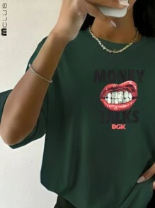 Women's Money Talks Printed T-Shirt Cotton Tshirt Unisex Shirt - 綠色 - 查看 2