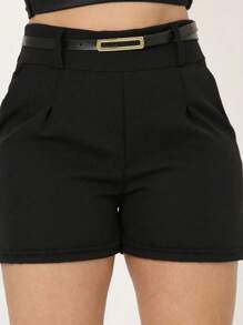 Kit 2 Black And Gray Women's Tailored Shorts With Synthetic Leather Belt - 彩色 - 查看 2