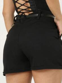 Kit 2 Black And Gray Women's Tailored Shorts With Synthetic Leather Belt - 彩色 - 查看 5