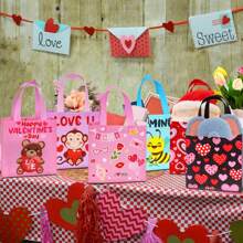 6pcs Reusable Valentine's Day Gift Bags, Non-Woven Heart-Shaped Handbag For Party, Class, Birthday, School Gift Packaging Valentine's Day