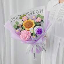 1 Bouquet Handmade Crochet Mixed Rose Flower Bouquet, Gift For Valentine's Day, Spring Festival, Birthday, Holiday, To Friends, Valentine's Day, Gift - Multicolor - View 7