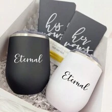 1 pieza Taza con forma de cascarón de huevo de doble capa de acero inoxidable con aislamiento al vacío, adecuada para el hogar, la oficina, los viajes al aire los deportes. 340ml. La taza blanca tiene una etiqueta con un logotipo de cristal negro y la taza negra tiene una etiqueta con un logotipo de cristal blanco