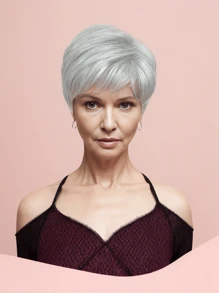 Middle-Aged And Elderly Wigs, Synthetic Wigs, Silver-Gray Grandma Wig Suitable For Daily Wear And Role Playing