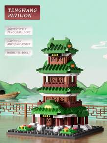 Đồ trang trí mô hình tòa nhà cổ lắp ráp bằng hạt siêu nhỏ cho trẻ em, đồ chơi khối xây dựng tự làm theo phong cách Trung Quốc - Nhiều màu - Xem 11