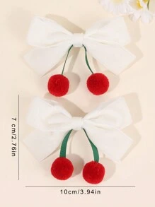 2个樱桃发夹，白色天鹅绒蝴蝶结鳄鱼夹，可爱水果发夹，女孩双马尾蝴蝶结发夹，可爱樱桃发卡，青少年发饰 - 白色 - 查看 6