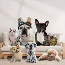 [Custom] Pet Photo Pillow - Personalized Double-Sided 3D Printed Dog & Cat Face Pillows, Soft Plush Animal-Shaped Cushions For All Seasons, Machine Washable, Zippered Polyester Cover, Perfect For Home Decor & Gifts