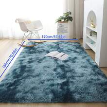 1pc Rectangular Soft Plush Floor Mat Bedroom Furry Carpet, Home Living Room Thick Long Pile Non-Slip Anti-Skid Rug - Blue Tie-dye - View 23