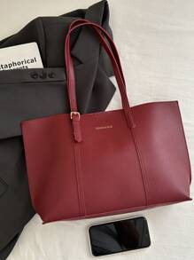 Set de 2 piezas: Bolso de mano de PU con letra pequeña de moda casual y cartera de embrague minimalista, adecuado para compras, ir al trabajo, viajes y uso diario de mujeres - Azul - Ver 10