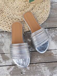 Sandalias planas con flecos plateados para mujer talla extra, nueva colección 2024, estilo europeo - Plateado - Ver 6