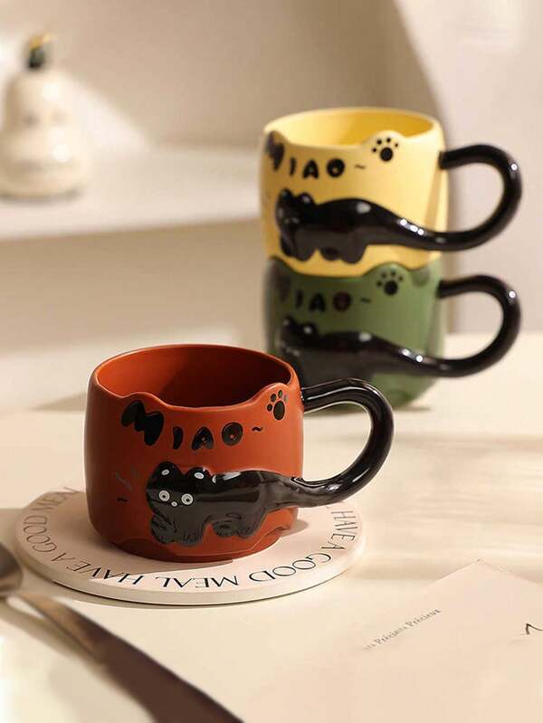 1pc Cute Cat Design Ceramic Mug, Household Water Cup, Coffee Cup, High-Quality Afternoon Tea & Dessert Cup