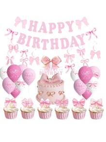 25 piezas Decoraciones para cupcakes con lazos rosados para fiestas de cumpleaños, Adornos para tartas con lazos rosas para despedida de soltera y bodas, Accesorios para fotografías "Cake Smash" en fiestas