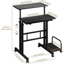Height Adjustable Desk With Wheels Sit-Stand Computer Desk Rolling Mobile Office Writing Table Riser Standing Workstation For Home Office, L60xW60xH68-115cm - Black - View 3