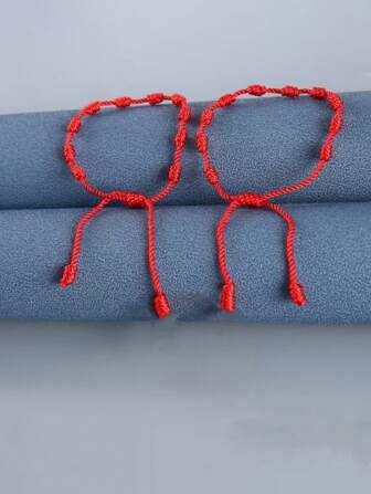 6 件/套中国新年红色幸运手链，简约手工编织友谊手链，男女皆宜