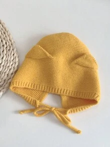 1pc Solid Color Cat Ear Kids Knit Hat, Ski Toddler Boys Girls Unisex Y2K Style Outdoor Warm Knitted Cap, Versatile Winter Beanie Suitable For Casual Wear & Costume