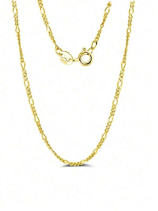 1pc Of 925 Sterling Silver Italian Solid Figaro Link Chain Necklace Comes With A Gift Box For Men & Women