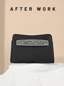 女士优雅缎面手拿包、水钻装饰派对手提包、浪漫婚礼钱包、高端迷你晚礼服包，适合正式派对、舞会、圣诞晚会 - 黑色 - 查看 2