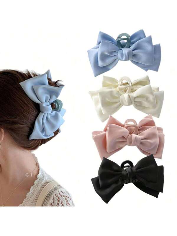 1pc Women's Double-Sided Big Bow Hair Clip Set With Princess, Hair Claws For Girls' Hairstyle Decoration.